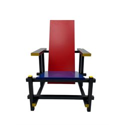After Gerrit Rietveld (1888-1964) - 'Red and Blue Chair', in red, blue, black and yellow finish 