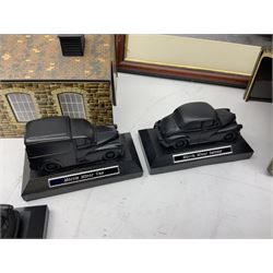 Quantity of model houses, framed print, coal E & J Mining Memories Morris Minor figures etc