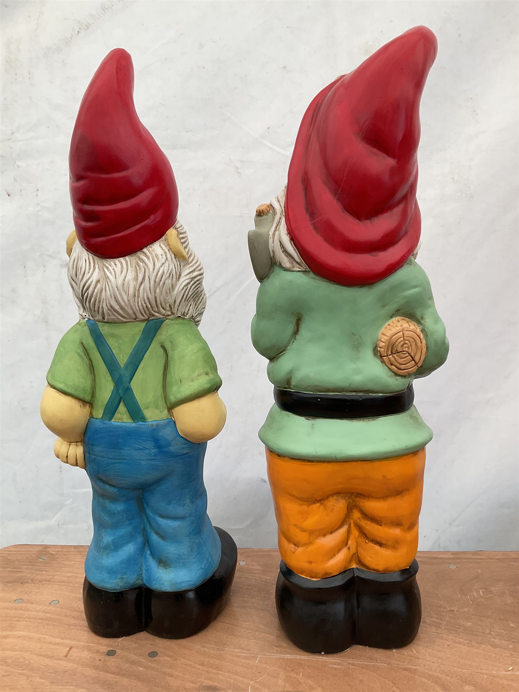 Pair of large indoor or outdoor painted garden gnomes  - THIS LOT IS TO BE COLLECTED BY APPOINTMENT FROM DUGGLEBY STORAGE, GREAT HILL, EASTFIELD, SCARBOROUGH, YO11 3TX