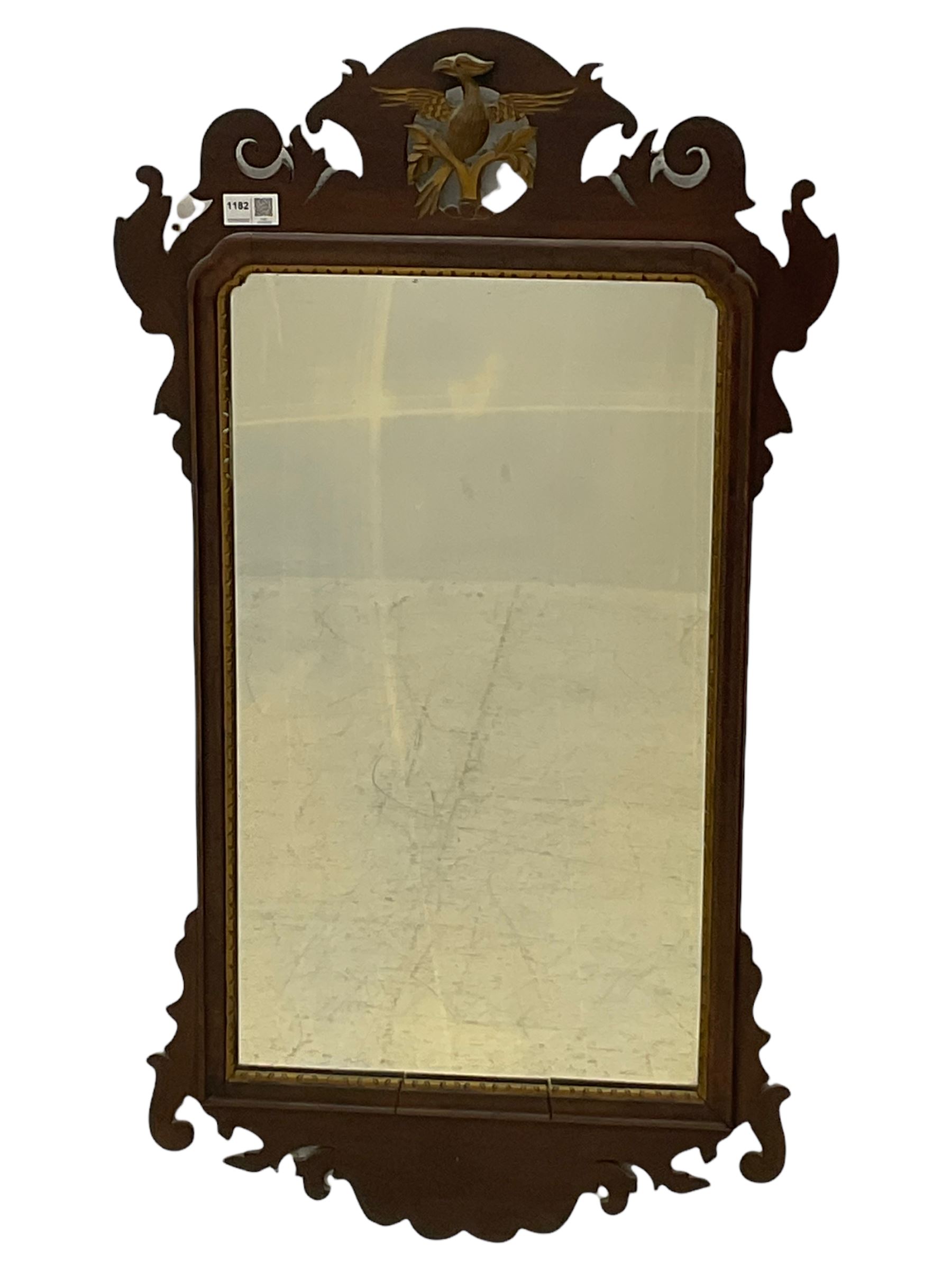 Chippendale style mahogany wall mirror, eagle pediment