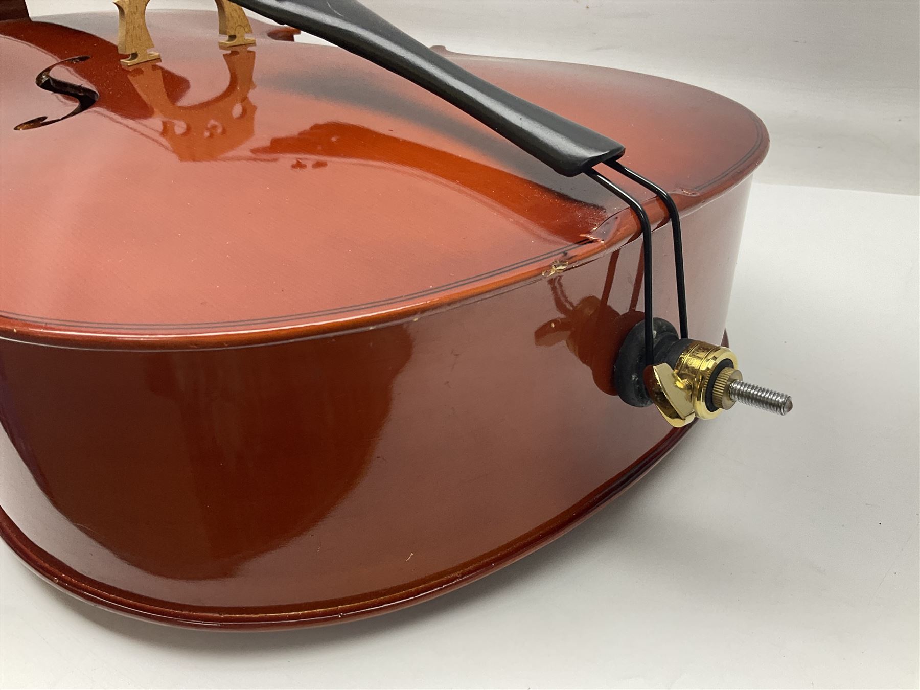 Gear4Music three-quarter sized cello with 70cm one-piece back and spruce top; bears maker's label; L112cm overall; in soft carrying case with Erich Steiner bow