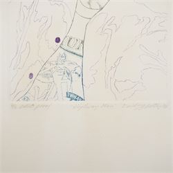 David Oxtoby (Yorkshire Pop Artist 1938-): Bob Dylan - 'Golden Years' and 'Highway Man', lithograph and etching in colours signed titled and dated 1978 & '74 in pencil, numbered 2/30 & 6/10 artists proof, respectively, max 68cm x 56cm (2) (unframed)
