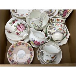Quantity of tea wares to include Copeland Spode 'Chinese Rose', Heathcote & Sons etc, together with a quantity of commemorative mugs etc in three boxes