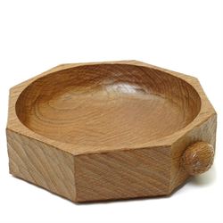 Hedgehogman - oak adzed octagonal bowl, on short foot, with carved hedgehog signature, by Nick Hill of Northallerton