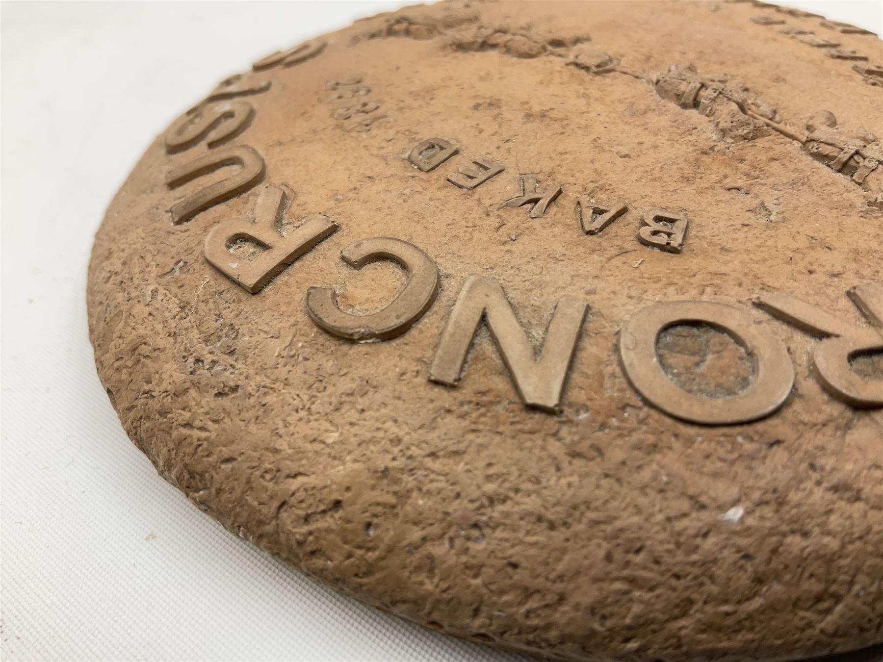 Terry Pratchett Discworld figures, designed by Clarecraft, comprising Lias Bluestone DW82, Hogfather DW72, Granny Weatherwax, boxed, DW06, Ridcully DW61and 'Ironcrust's genuine dwarf bread'.