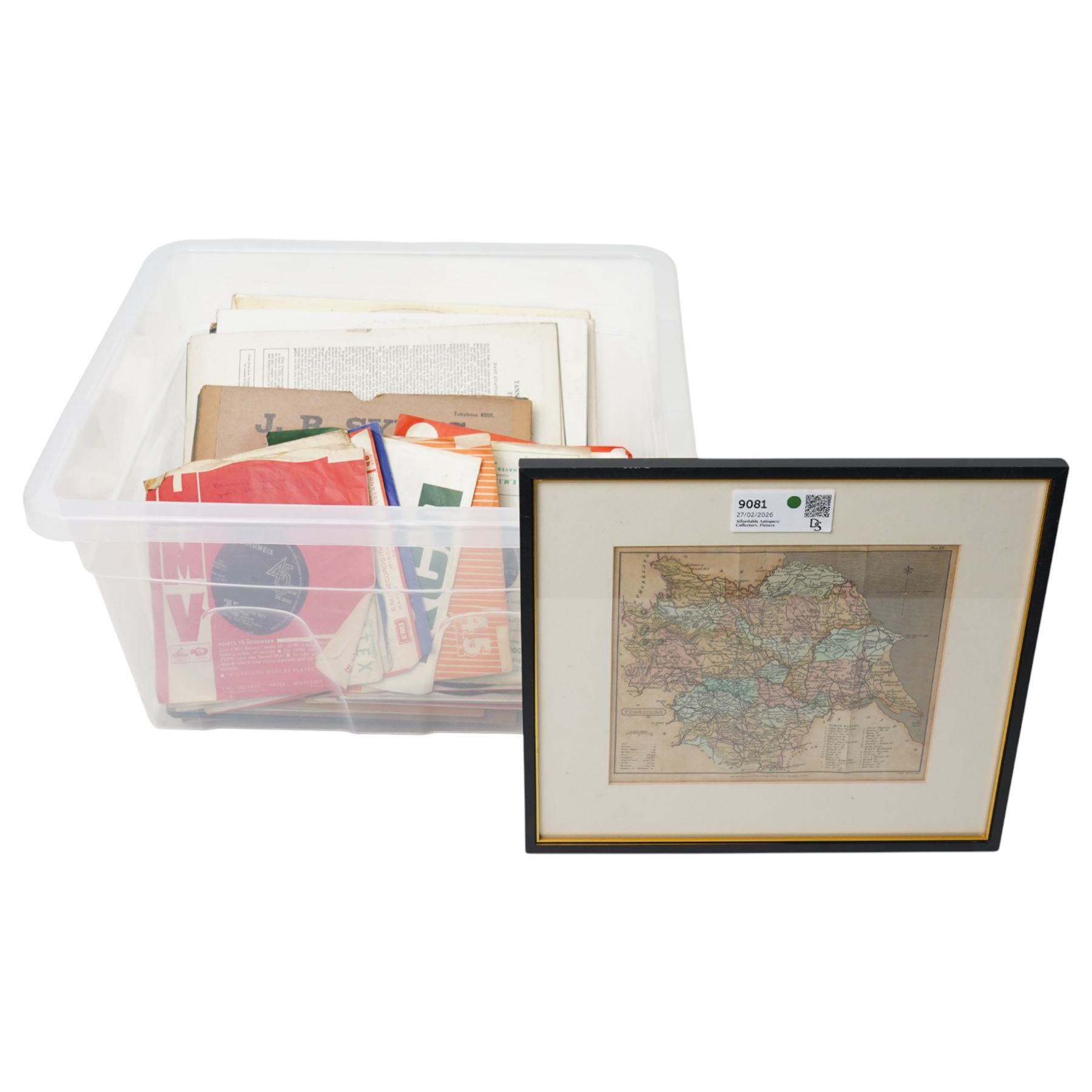 Collection of vinyl records including Elton John, Mike Oldfield, Al Stewart, Cliff Richards etc; together with a 19th century map of Yorkshire