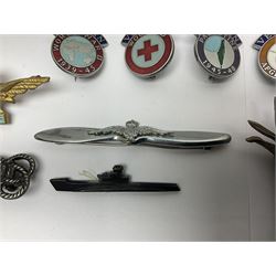 Two Edwardian hallmarked silver presentation fobs for military bugling competitions; and quantity of cap/glengarry and other badges, sweetheart brooches etc