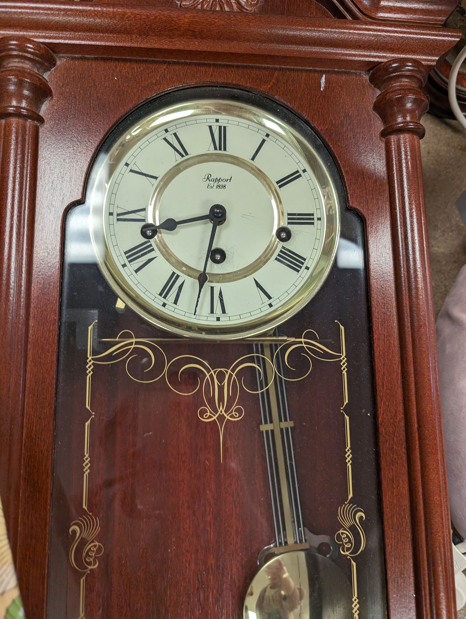 Rapport wooden wall clock, pair of glass table lamps, quilt with Japanese fabric, other lamps, etc