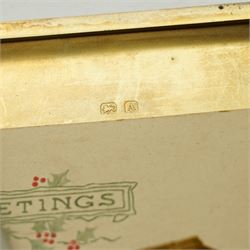 Royalty Interest - Engine turned silver cigarette case with gold crowned cypher, the gilded interior with a greetings card signed 'Edward' and an Egyptian cigarette 11cm x 8cm Birmingham 1925 Maker Adie Bros. Ltd in the original gilt tooled leather case marked 'Hartley, 45 Albemarle St., London'