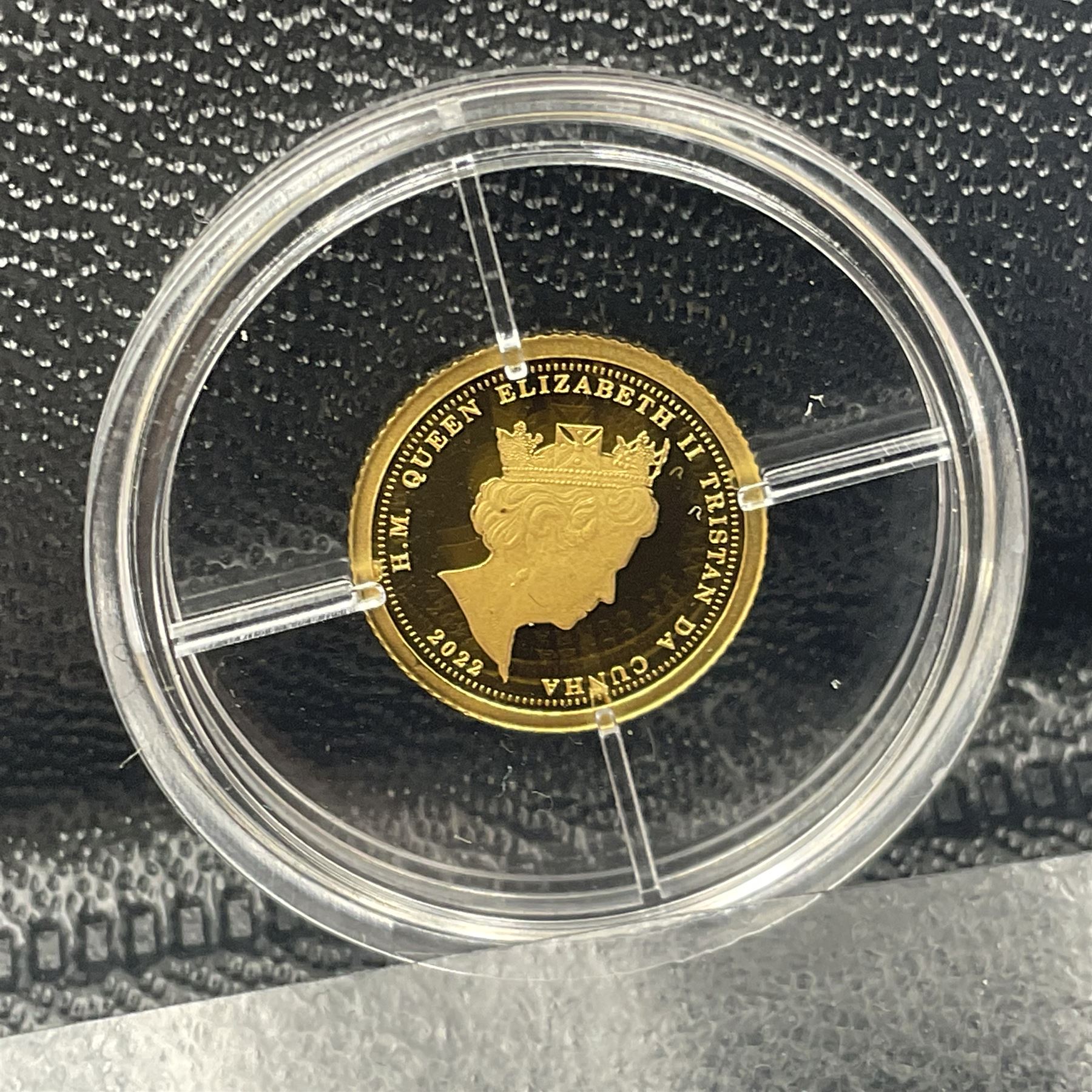 Eleven Queen Elizabeth II miniature gold coins, each being 0.5 grams of 24 carat gold, including Tristan da Cunha 2020 'Laurel', Solomon Islands 2020 '80th Anniversary of the Battle of Britain' etc, all with certificates