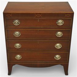 19th century Regency Revival inlaid mahogany chest, the plain rectangular top and frieze i...