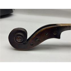 German trade violin c1900 stamped PAGANINI with 35.5cm two-piece maple back and ribs and spruce top L58.5cm overall; in carrying case; and another German trade violin for spares or repair; in carrying case (2)