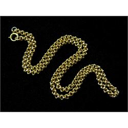 Late 19th/early 20th century gold fancy belcher link necklace, with bead decoration, maker's mark J.M, stamped 15c, with later spring loaded clasp, stamped 9ct