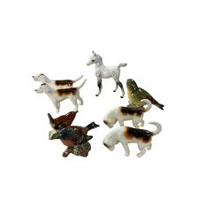 Collection of Beswick, including grey foal 1407, four hounds and three birds 