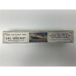 Chad Valley 'Take to Pieces' model of R.M.S. Queen Mary; made up of thirteen removable decks revealing the interior, held together by nuts/bolts to the top deck; boxed with original key chart sheet