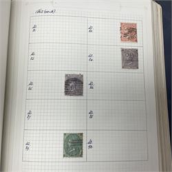Great British and World Queen Victoria and later stamps, including imperf and perf penny reds, half penny 'bantams', King Edward VII five shillings,  Straits Settlements, Ceylon, New Zealand, Canada, India etc, housed in a single album