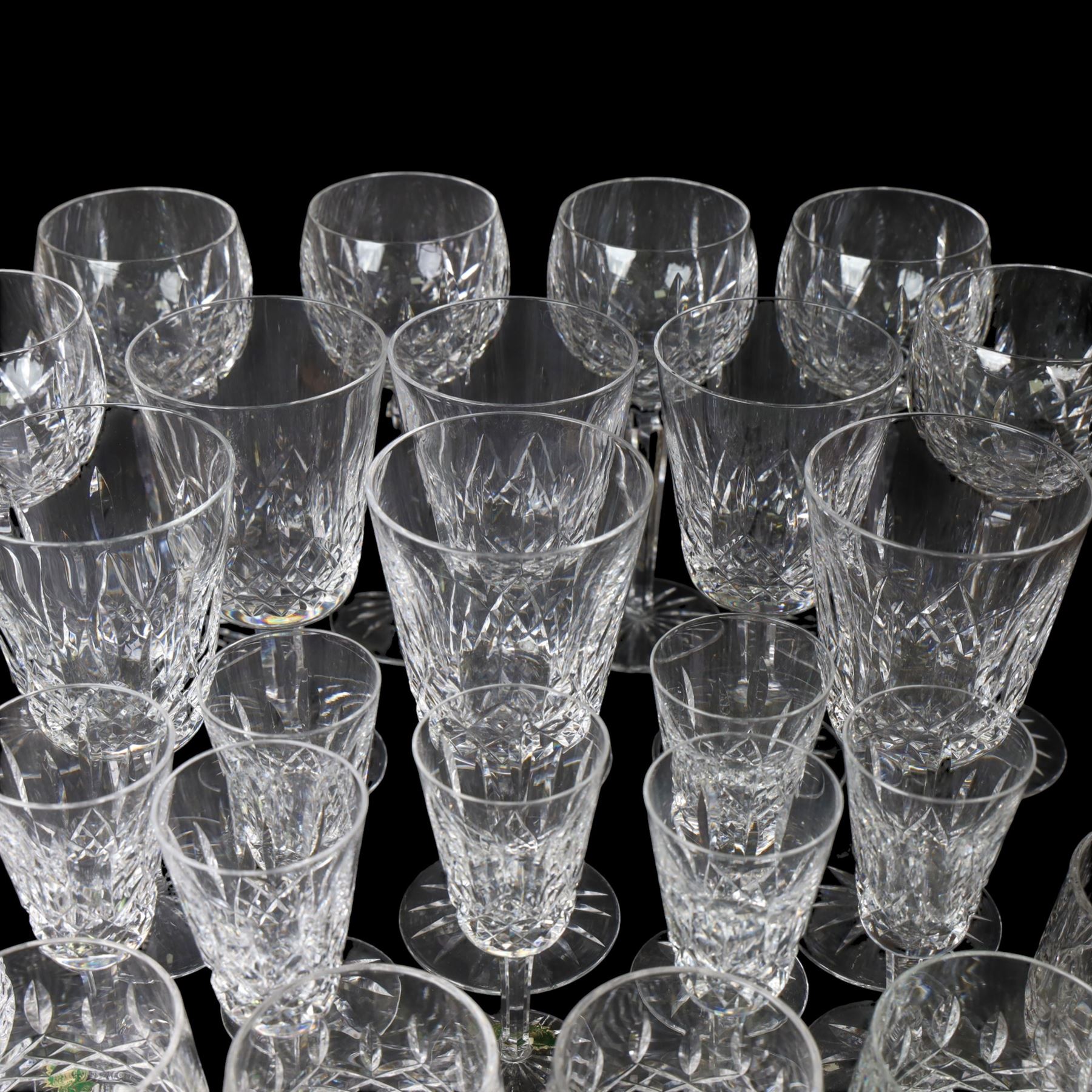 Waterford Lismore glassware for six covers, comprising hock glasses, wine glasses, tumblers and sherry glasses