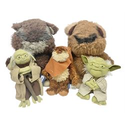 Star Wars cuddly toys to include Wicket the Ewok 1983 and Paploo the Ewok 1984, both bearing original Kenner Lucasfilms makers labels, with three related modern cuddly toys 