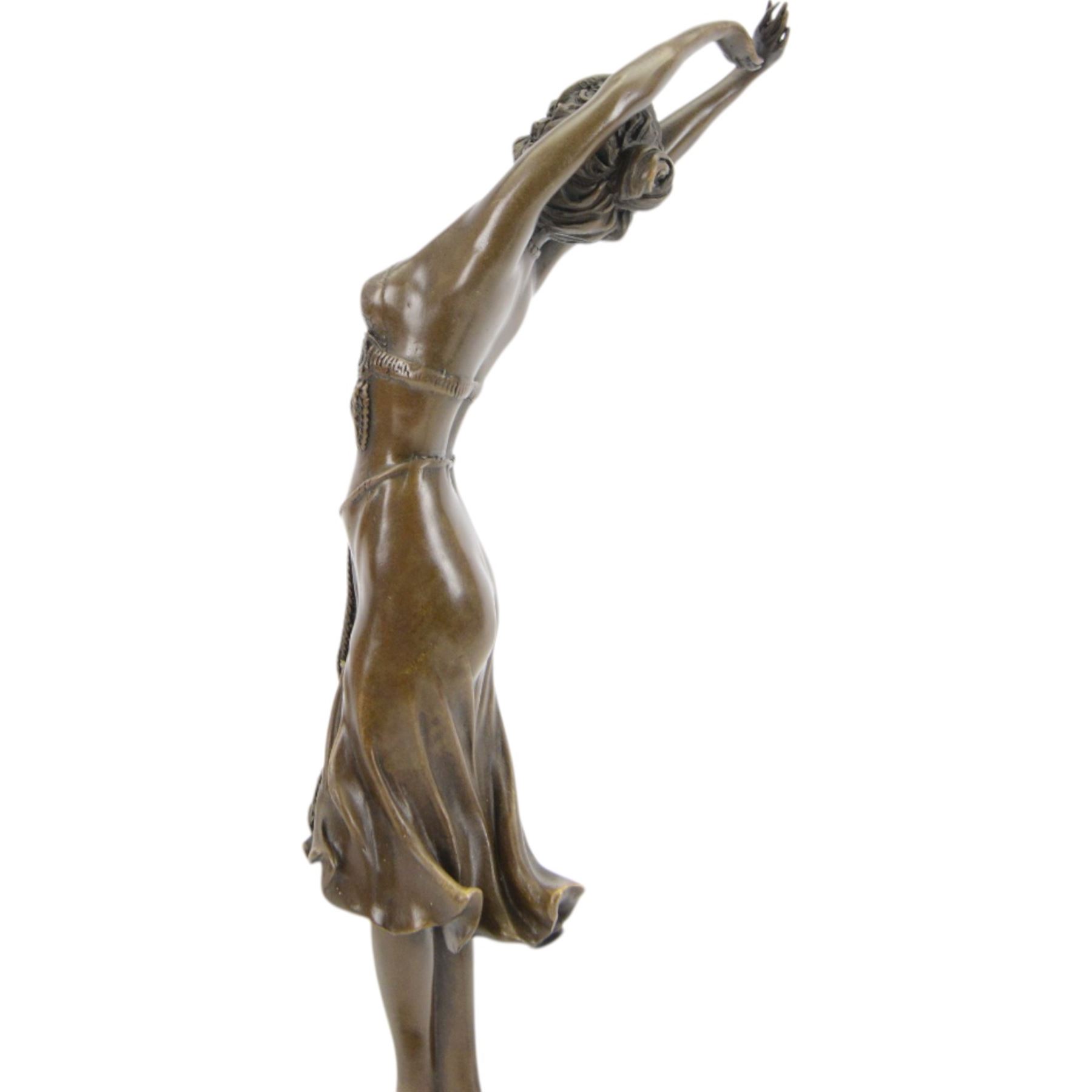 Bronze figure of a female dancers, signed colinet, with foundry mark on a stepped circular base, H41cm