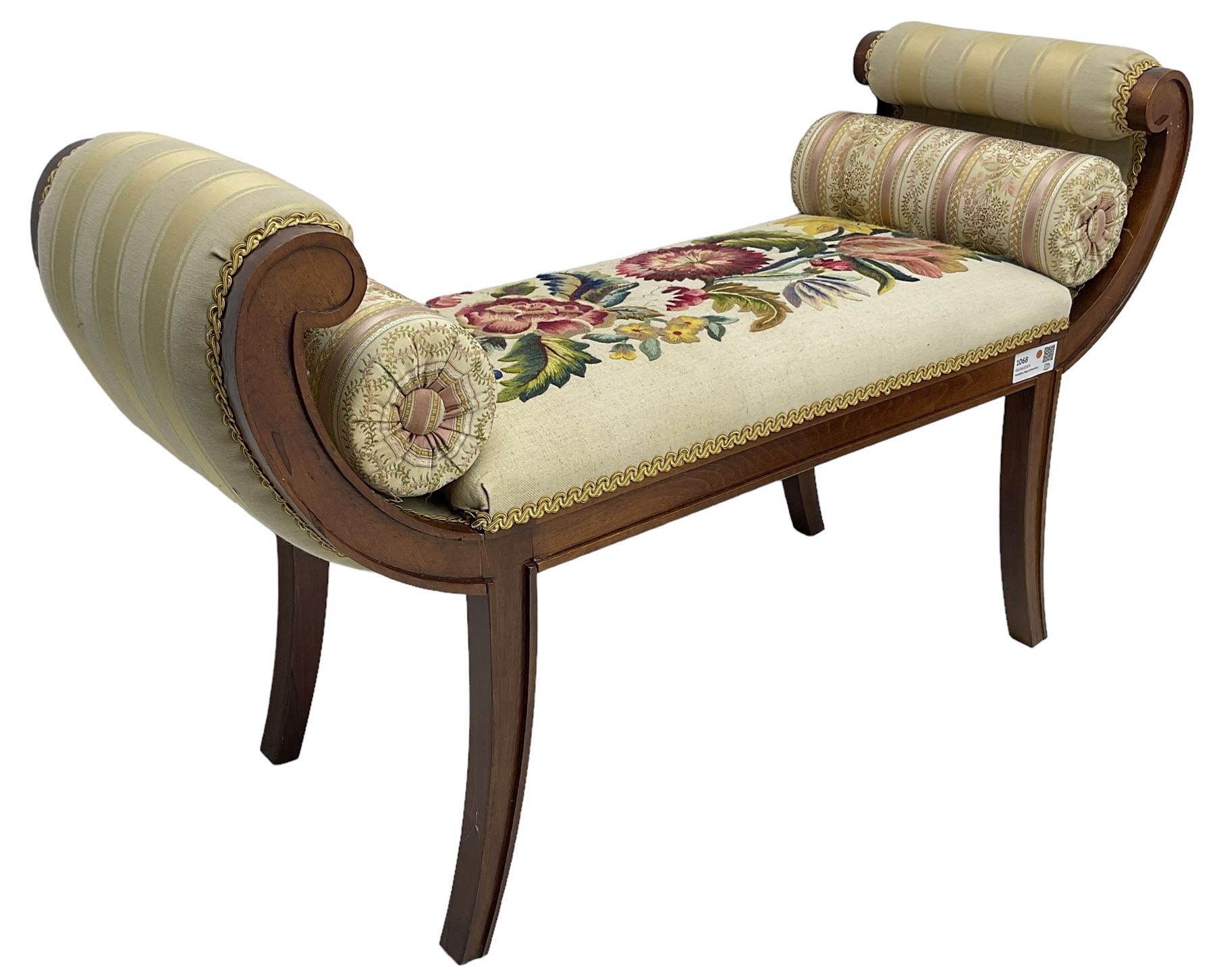 Late Regency Style Mahogany Bench with Tufted Cushion Late Regency Style Mahogany Bench with Tufted Cushion