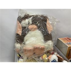 Collection of Duracell Bunny collectibles to include Racing Bunny, Fireman Bunny, Dancing Bunny etc in original boxes; Bandai collectable characters, Gremlins 2 Gizmo plushies from Applause, further soft toys and collectables etc, in three boxes 