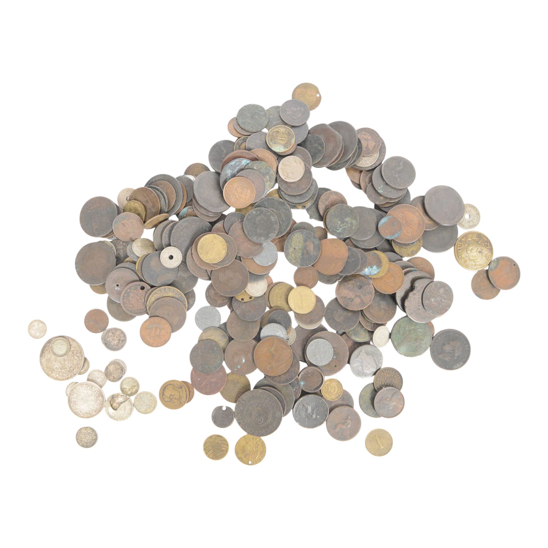 Switzerland 1891 silver five franc coin, approximately 43 grams of 19th and early 20th century world silver coins, and further 18th century and later world coins