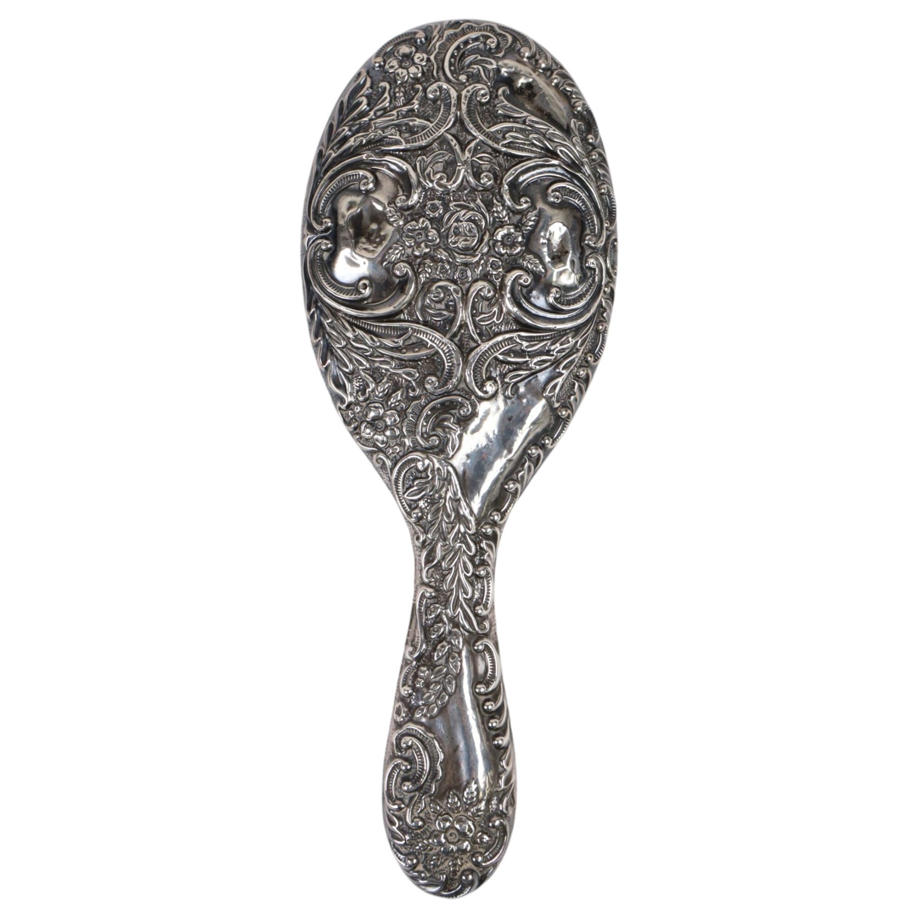 Silver mounted dressing table mirror, together with six silver handled knives, all hallmarked 