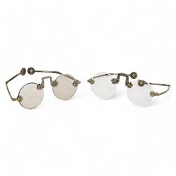 Two 19th century Chinese shagreen spectacle cases each containing a pair of nickel framed spectacles