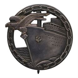 WWII German Kriegsmarine Blockade Breakers badge by Schwerin Berlin, marked on the reverse...