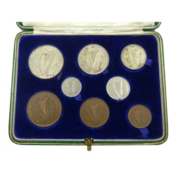  Irish Free State 1928 eight coin set, half crown to farthing, in original green case of issue  