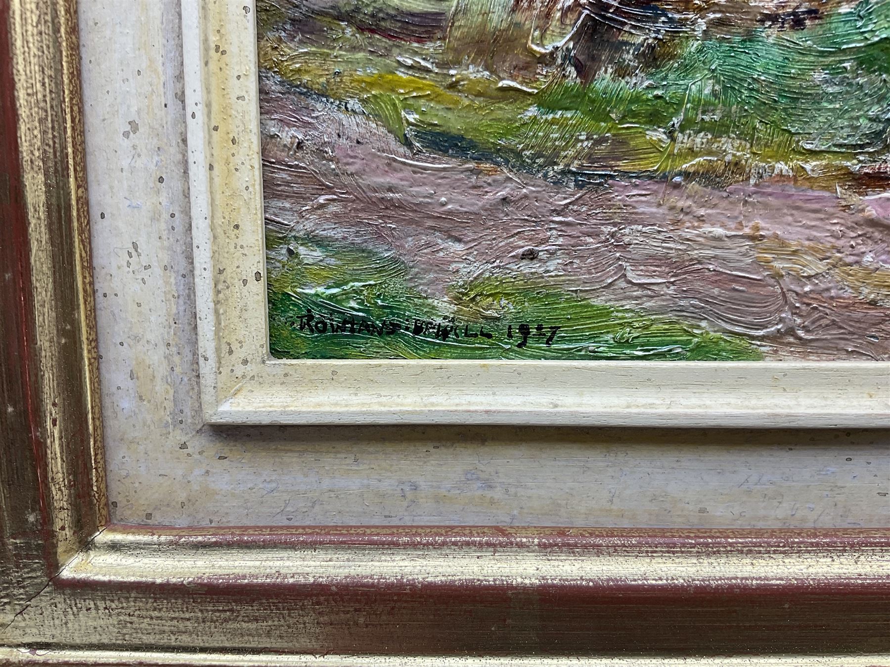 Rowland Henry Hill (Staithes Group 1873-1952): 'Cornstacks at Ellerby', oil on board signed and dated 1927, 22cm x 27cm 
Provenance: private collection, exh. Phillips & Sons, The Dower House, Cookham, June 1976 and September 1987, label verso