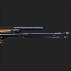 Logun MK2 22 Cal. air rifle, serial no 25885, with ASG fitted sight, bi-pod stand and fitted moderator  