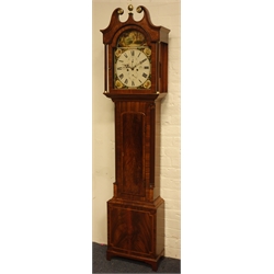  George lll inlaid mahogany longcase clock, arched painted dial with subsidiary seconds and date, inscribed 'J. Anderson Westhaven', swan neck pediment and fluted quarter column case on bracket feet, 8-day movement striking the hours on a bell, H218cm (dial H47.5cm)  