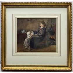 Albert Neuhuys (Dutch 1844-1914): 'A Fireside Scene', watercolour signed 30cm x 35cm