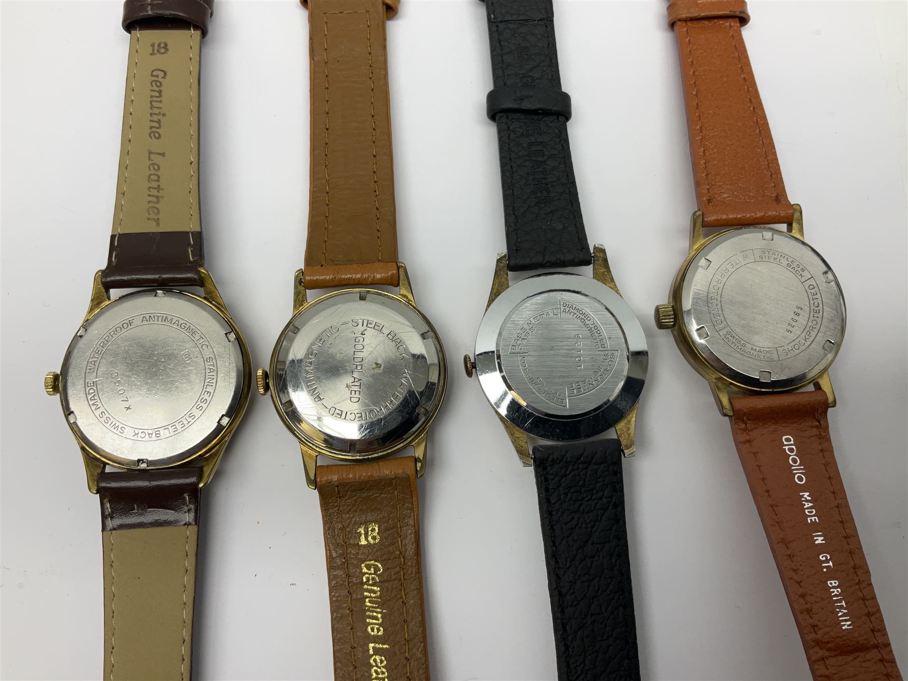Ten manual wind wristwatches including Yeoman, Pinnacle, Avia, Walker & Hall, Argonaut, Roberts & Owen, Exactus, Uno, Amida and Elco