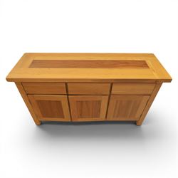 Contemporary oak sideboard, fitted with three drawers and three cupboards