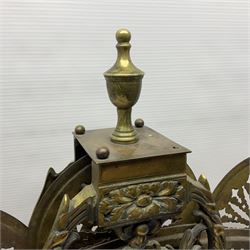 Pierced brass peacock style folding fire screen, with urn finial, H65.5cm