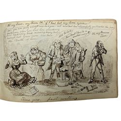 George Cruikshank (British 1792-1878): 'Illustrations of Time', original sketchbook containing eighteen preliminary pen and ink  sketches for the folio pub. 1827, signed in the title page with inscriptions for each sketch 12cm x 19cm
