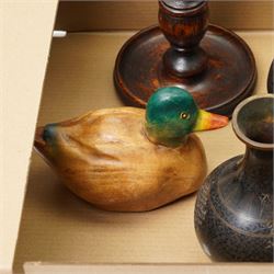 Three decoy duck models, together with a barley twist candlestick, pair of cloisonne vases and further candlestick holder (7)