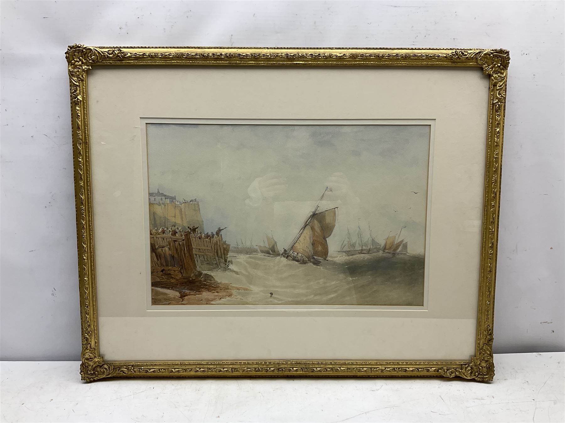  John Francis Salmon (British 1808-1886): Landing a Cutter at Bridlington, watercolour signed and dated 1874, 34cm x 51cm  