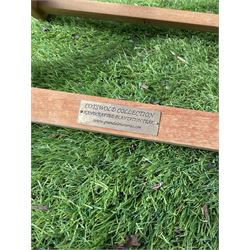 Cotswold Collection - three teak folding garden chairs and foldable table  - THIS LOT IS TO BE COLLECTED BY APPOINTMENT FROM DUGGLEBY STORAGE, GREAT HILL, EASTFIELD, SCARBOROUGH, YO11 3TX