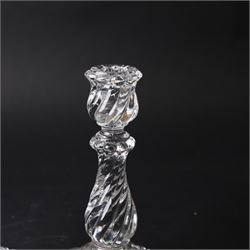 Pair of Baccarat Bambous glass candlesticks, with wrythen moulding, marked beneath, H19cm