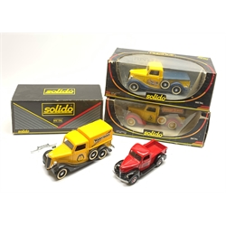 Franklin Mint 1:24 scale die-cast model of a 1940 Ford Pick-Up, boxed with paperwork; together with three Solido Prestige die-cast models comprising two Ford Citernes and Ford Publicitaire, all boxed (4)