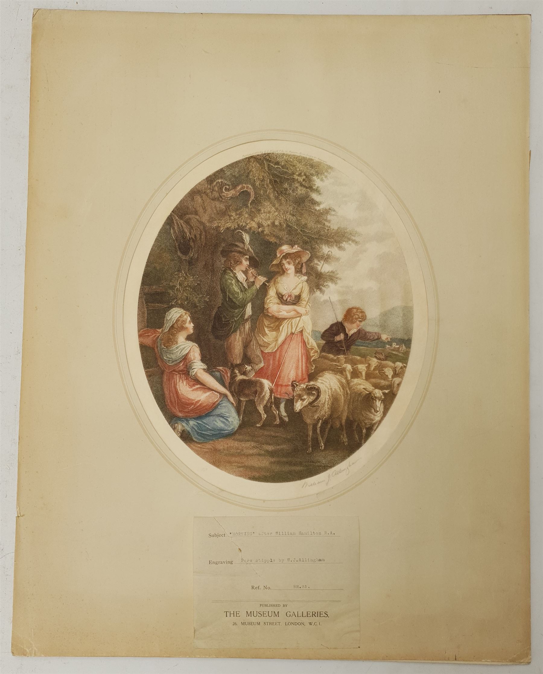 After William Hamilton RA (British 1751-1801): 'Morning Noon Evening and Night', set four colour stipple engravings by William J Allingham signed in pencil 32cm x 27cm (4) (unframed) 
Provenance: pub. GJ Howell, Museum Galleries, London 1919