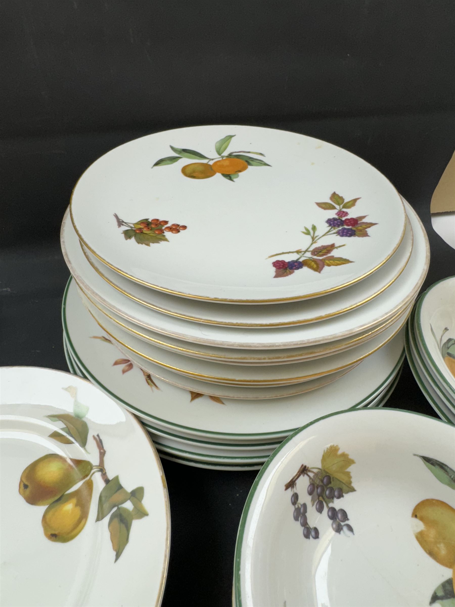 Royal Worcester Evesham pattern part dinner service, including covered jars, covered serving dishes, sauce jugs, dinner plates, side plates etc  