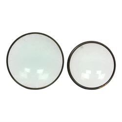 Two large brass cased condenser lenses, largest D21cm