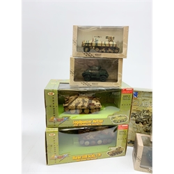 Atlas Editions - four die-cast models of military vehicles and NewRay Classic Tank construction kit, all in unopened boxes; two other construction kits of military vehicles; two boxed WW2 German tank Destroyers etc