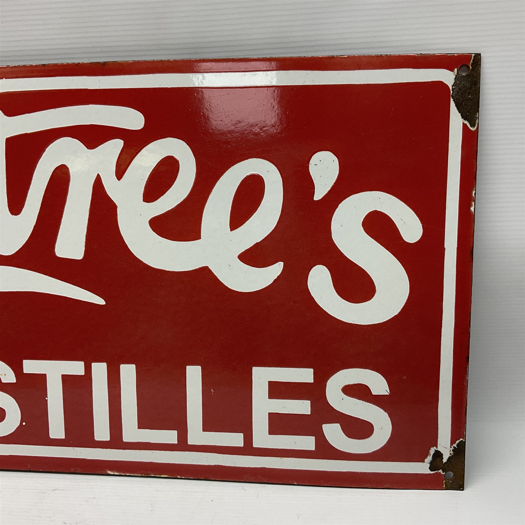 Rowntree's enamel advertising sign, 'Rowntree's Pastilles' white writing on a red ground, H30cm, L92cm