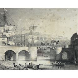 F H Abraham (British 19th century) after Francis Pickernell (British early 19th century): 'The New Swivel Bridge over the Esk at Whitby' and 'The Whitby Old Draw-Bridge', pair engravings pub. c1835, 23cm x 27cm (2)