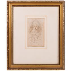 Follower of Joshua Reynolds (British 1723-1792): Studies of Young Women, set of four pen ink and colour wash drawings bearing signature and dated 1759, 20cm x 13cm - 15cm x 9cm (4)